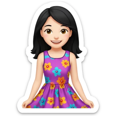 
young girl, 18 years old, black hair, laugh out loud emoji sticker