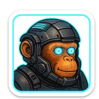 the image is the icon for a videogame insta-use item, it is armor [open face combat helmet] - futuristic cyberpunk -ready to equip-  it is master craftsmanship [ unequipped item ], except it's the monkey from the "neuron activation" meme sticker