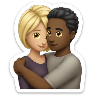 Blonde black girl hugging her husband whos black and has brown hair sticker