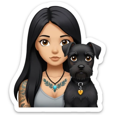 girl with long black straight hair and tattoos and Black Schnauzer sticker