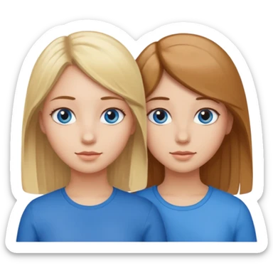 Two girls one with blond hair and one with brown hair both blue eyes saying six seven  sticker