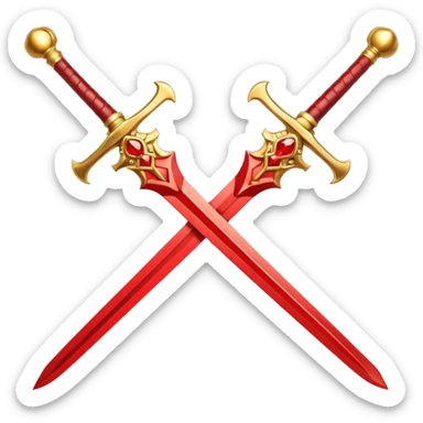 Golden fiery royal two crossed swrods with red gem and golden blade and golden handle sticker