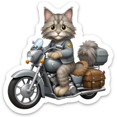 Grey Maincoon cat riding a motorcycle  sticker