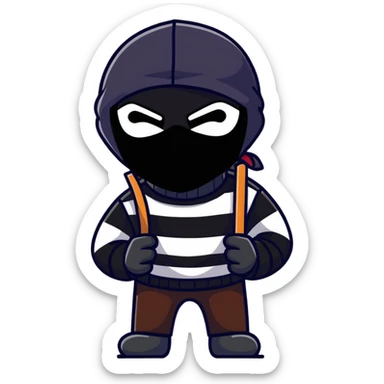cartoonish robber with black mask and striped shirt sticker