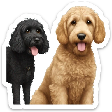 A golden Labradoodle next to a black short haired Portuguese water sticker