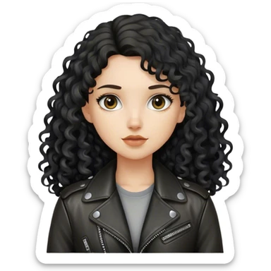 Chica blanca, con cabello negro largo y rizado, con chaqueta de cuero,arquitecta sticker