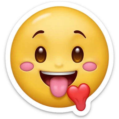 a classic yellow circle emoji with a tongue sticking out and drool dripping feom the mouth with heart eyes sticker