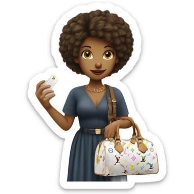 Chica de pelo lacio con vesrido blanco llevando un bolso louis vuitton en la mano sticker