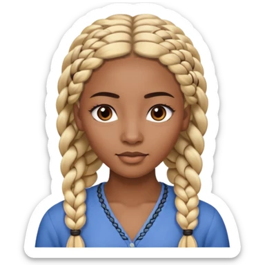 kenyan woman with long, black, braided hair in rows, brown eyes, pretty, round face, blond at tips of hair sticker