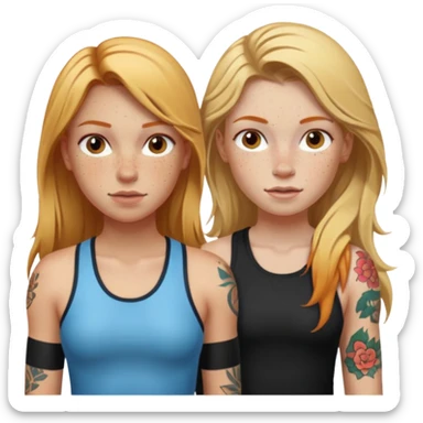 girl with long blonde hair and tattoos next to an athletic ginger girl lwsbians sticker