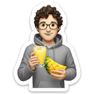 josh brener from silicon valley in hoodie holding Piña colada sticker