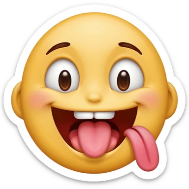 emoji combining drooling, tongue hanging out, and smiling with eyes open, playful and expressive, modern emoji style sticker