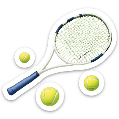A tennis racket resting on the green grass of a tennis court, with a tennis ball placed nearby and the net stretching across the court. The background captures the fresh, open atmosphere of a traditional grass court, emphasizing the elegance and precision of the sport. sticker
