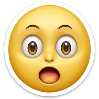 A 3D glossy yellow emoji face with a horrified expression, only large wide-open eyes, wide-open mouth, raised eyebrows, no nose, vector style, black background, high quality, soft studio lighting sticker