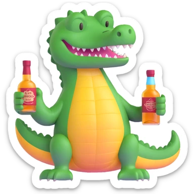 crocodile with a bottle of whiskey sticker