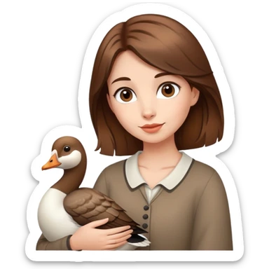 A girl with brown hair and a goose best friend sticker
