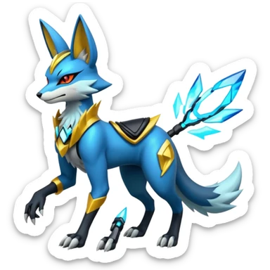 Futuristic modern colorful cyber-Delphox-Zeraora-Lucario-fusion sticker