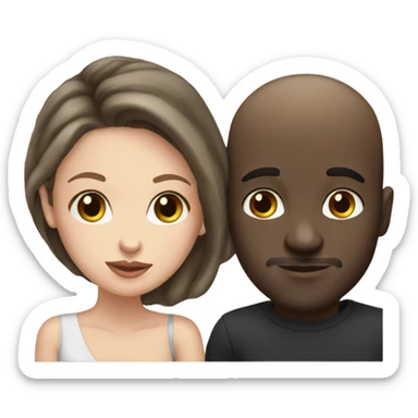 White girl dark hair kissing mixed bald man sticker