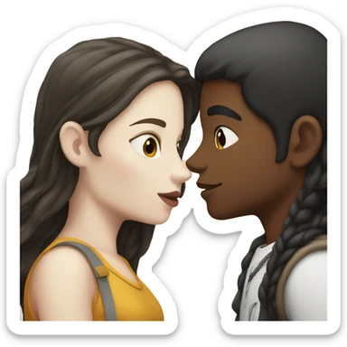 white skin boy with black hair kissing a white skin girl with golden brown hair sticker