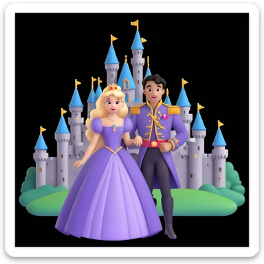 prince and princess Disney dress close up photo in castle background sticker