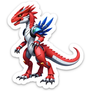 Furry maned Cool Edgy Futuristic shiny colorful cyborg-Digimon-Fakemon-Guilmon-Velociraptor-Mecha full body  sticker
