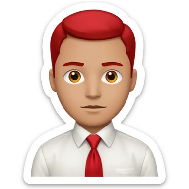 man in white shirt, having red tie sticker