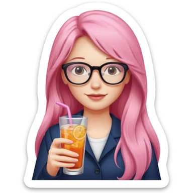 pink long haired drink holder with glasses  sticker