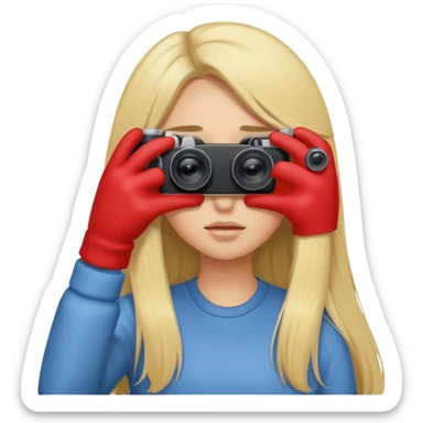 blonde cartoon girl taking picture camera in front of her face long hair over both eyes sticker