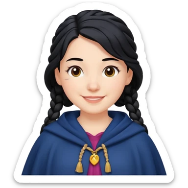 braid black hair, white girl, dark blue cloak, happy smile sticker