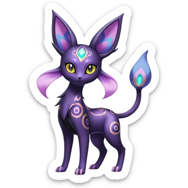 Shiny Exotic Badass Colorful Ethereal Royal Mysterious Gothic Espeon-Umbreon-Pokémon-Fakémon-hybrid-creature (full body) with random pattern-markings sticker
