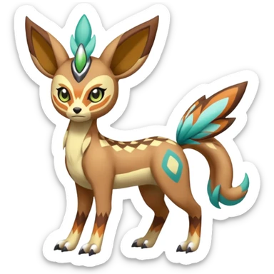 Tribal Colorful Exotic Fionbri-Falvie-Vernid-Meloetta-Pokémon-Fakémon-Digimon-Spectrobe-hybrid-fusion, full body sticker