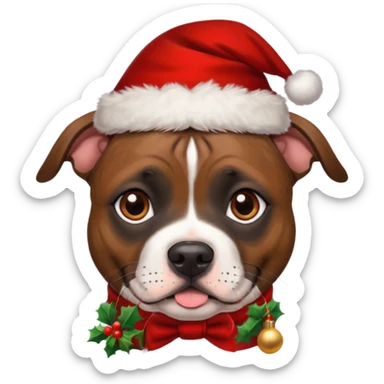 Gorgeous brindle staffie with Christmas hat on sticker