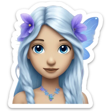Beautiful, blue flower, fairy, blue, silver, purple, long hair, big wings sticker