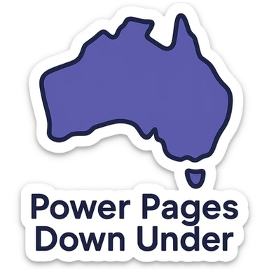 minimalist outlined icon of Australia map with thin lines, text 'Power Pages Down Under' in modern sans-serif font, color palette #403DAD, vibrant purple, #fff7ad accents, no extra icons or overlays sticker