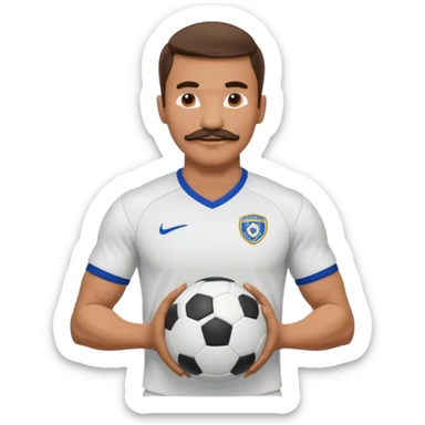 man soccer player with mustache holding soccer ball sticker