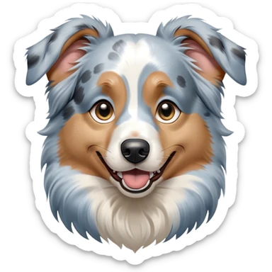 Cinematic Comical Tan Point Blue Merle Australian Shepherd Portrait Emoji, Head tilted dramatically with an exaggeratedly shocked or offended expression, short blue merle fur with striking tan points and white accents, wide, expressive blue eyes filled with exaggerated disbelief, Simplified yet hilariously expressive features, highly detailed, glowing with a slightly sassy glow, high shine, dramatic yet playful, stylized with an air of attitude, bright and endearing, soft glowing outline, capturing the essence of a sassy and over-the-top pup, so meme-worthy it feels like it could side-eye its way into internet fame instantly! sticker