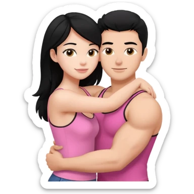 a pretty bratz fair girl. black hair, wearing a pink cami top hugging a handsome fair guy with black hair. lean but muscular sticker