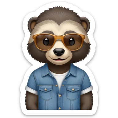 friendly anthropomorphised honey badger in jeans and a t-shirt, wearing sunglasses, head and shoulders view, looking to the side sticker