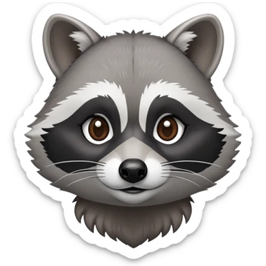 Cinematic-Noble-Raccoon-Portrait-Emoji – Poised and confident, with a sturdy build and a beautifully textured fur of silver-grey accented by dark black facial markings, deep-set, intelligent brown eyes, simplified yet sharp and sophisticated. sticker