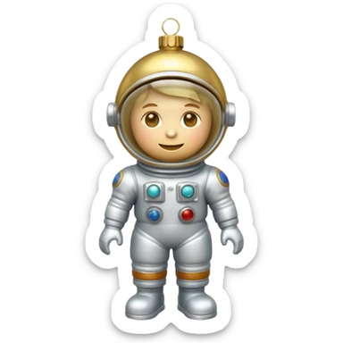 Apple iOS style 3D emoji of a vintage Soviet glass Christmas ornament shaped like a little astronaut. Shiny metallic paint, iridescent glass reflections, slightly distressed gold details. High-end
3D render, nostalgic aesthetic, isolated on a solid white background, 8k. sticker