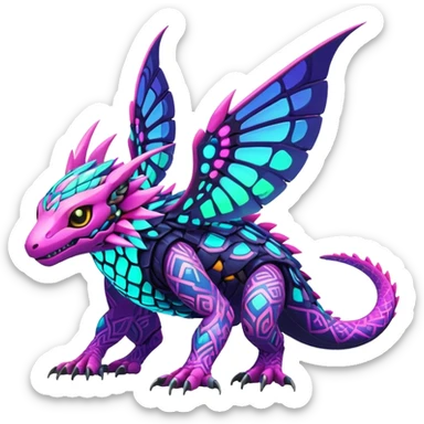  exotic futuristic lush cozy warm-colored colorful neon-colored cyber-Fakémon-Digimon-Trico-creature sticker