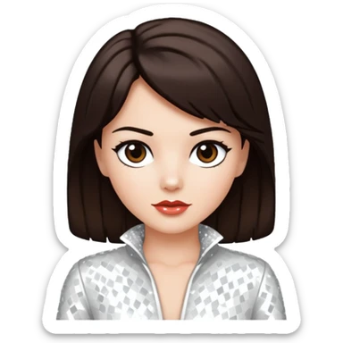 Earth Kitt with dark brown hair, white sequin outfit sticker