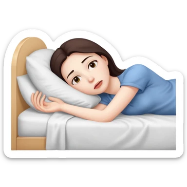A woman lying in bed cannot fall asleep. She is really tired and exhausted sticker