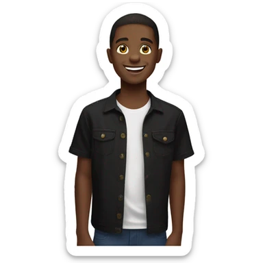 smiling boy in black shirt goes to IKEA sticker