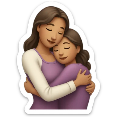 two woman (mom and girl) embrace warmly together sticker