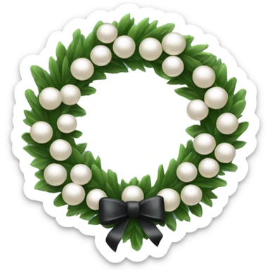 A Christmas wreath designed like a circle of pearls with a tiny blackbow. sticker