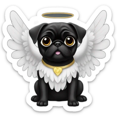 Black pug with angel wings sticker