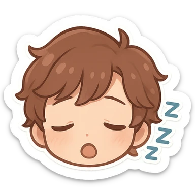 Create a chibi sticker of this person with a sleepy expression, only the head, transparent background. sticker