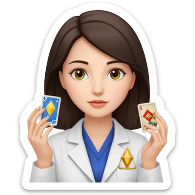 Beautiful scientist brunette woman in a a lab coat with tarot cards sticker