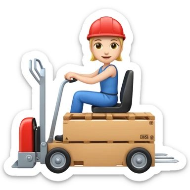 playful emoji-style person riding a pallet truck sticker